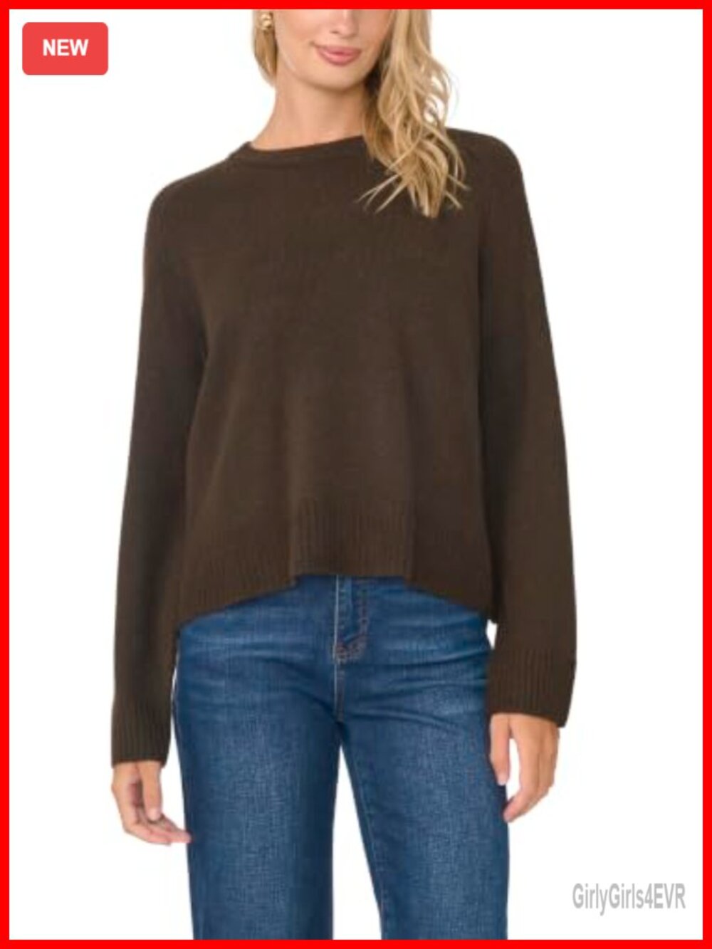 Long Sleeve Saddle Shoulder Crew Neck Pullover Sweater Cotton Acrylic
